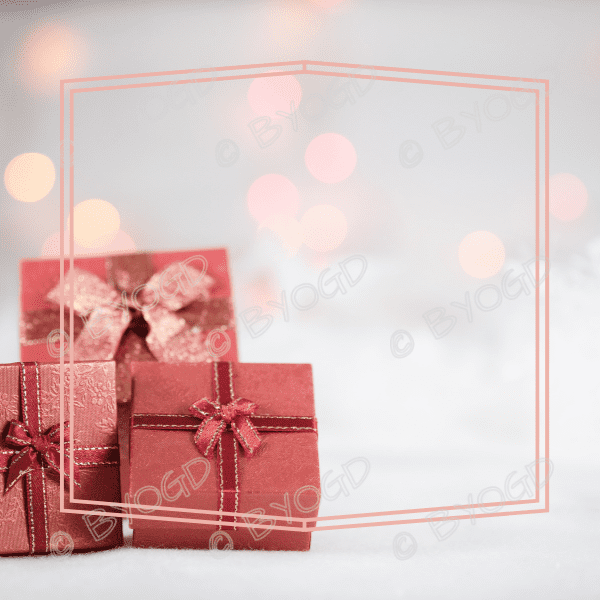 Christmas background: Grey with pink square and presents