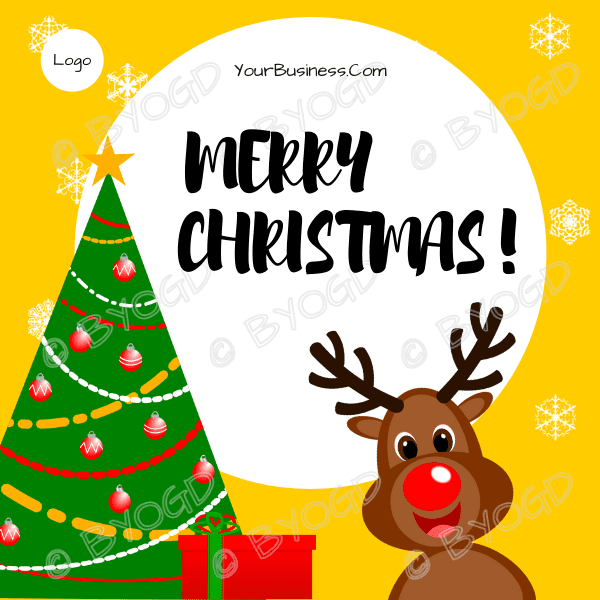 Christmas Collection: yellow background with Christmas tree and Reindeer