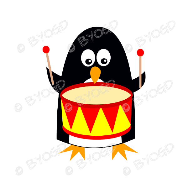 Christmas Penguins: A Penguin with a red and yellow drum