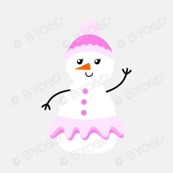 Snowpeople: A snow woman with a pink hat and skirt