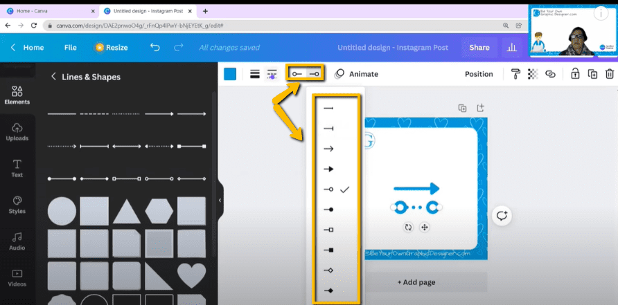 Canva Line End Options