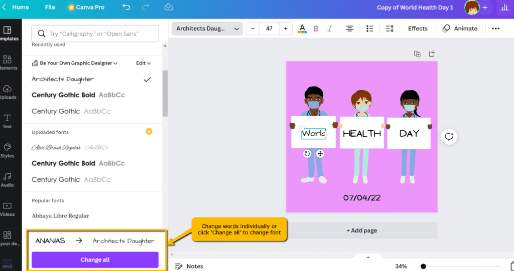 Change Canva Template Font with Change All