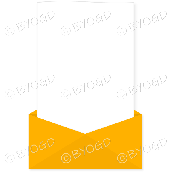 Orange envelope with a tall white letter for your message.